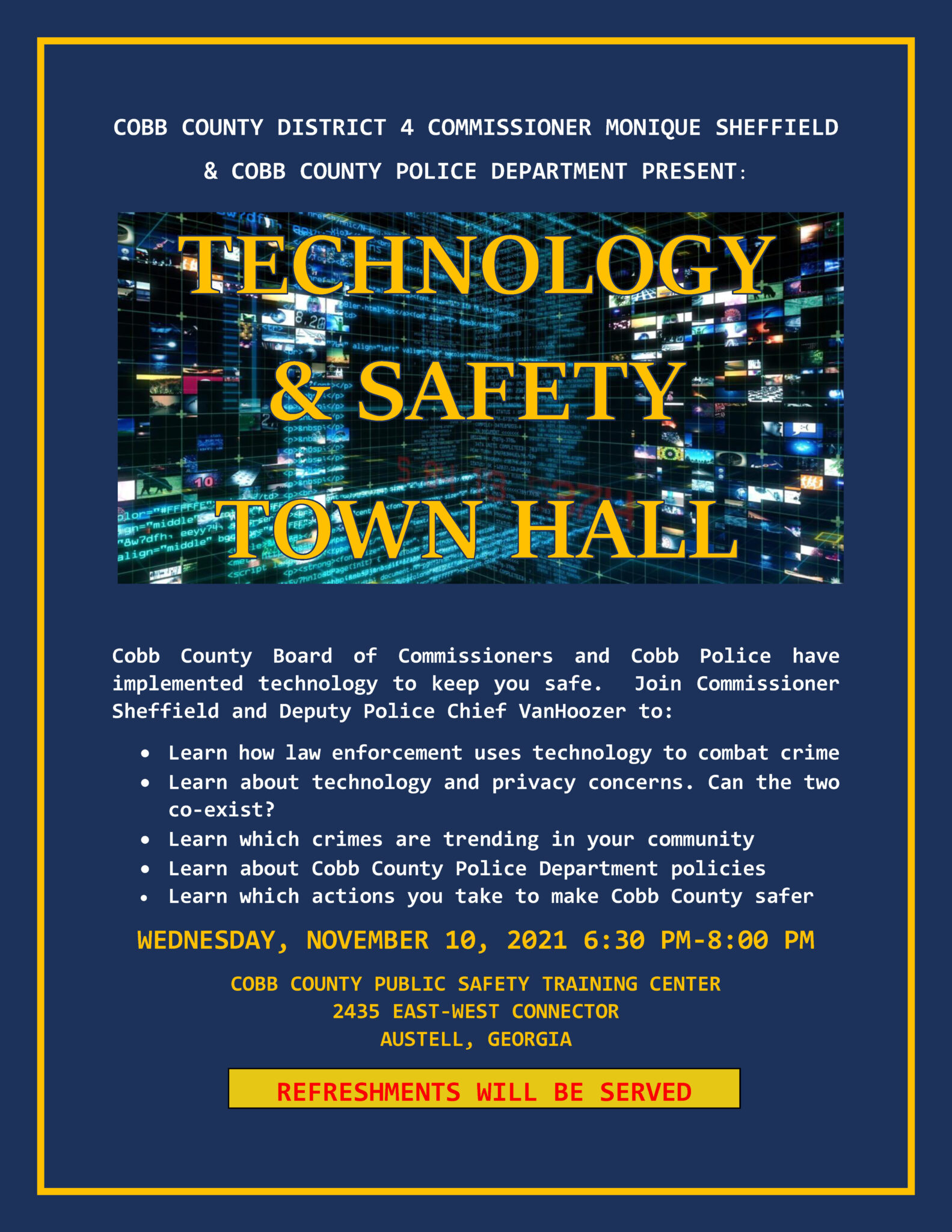 Cobb County District 4 Commissioner Monique Sheffield & Cobb County Police Department present: Technology & Safety Town Hall
