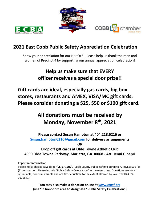 LOCAL BUSINESS & COMMUNITY LEADERS RAISING FUNDS FOR EAST COBB PUBLIC SAFETY CELEBRATIONS 8