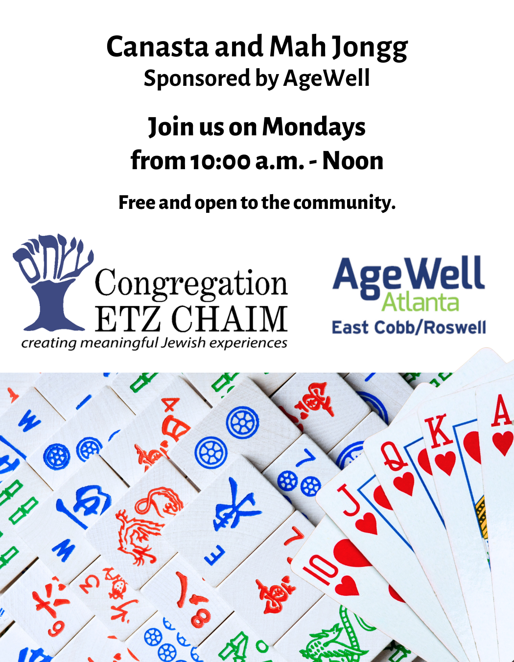 Mah Jongg and Canasta at Congregation Etz Chaim sponsored by AgeWell