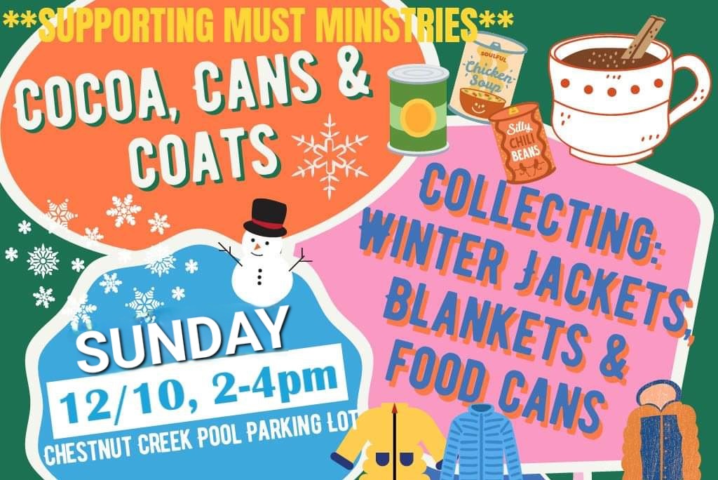 Cocoa, Cans and Coats donation event for Must Ministries