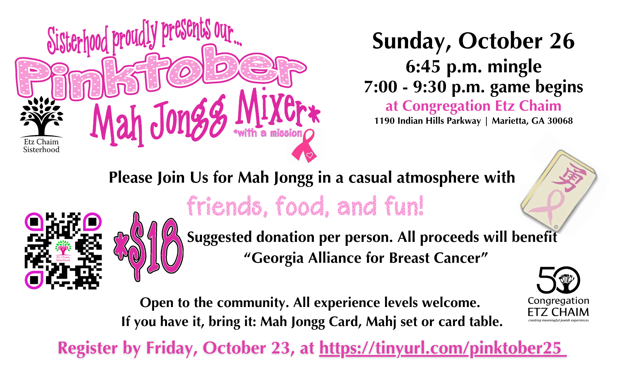 Pinktober Mah Jongg Mixer with a Mission