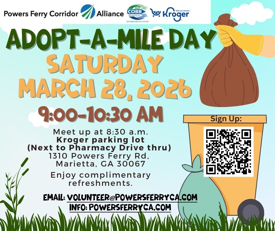 Powers Ferry Corridor Alliance Seeks Volunteers for March 28 Adopt-a-Mile Cleanup